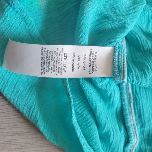 Chicos Womens Button-Up Tie-Front Blouse Size 2 Turquoise Large - Picture 6 of 7